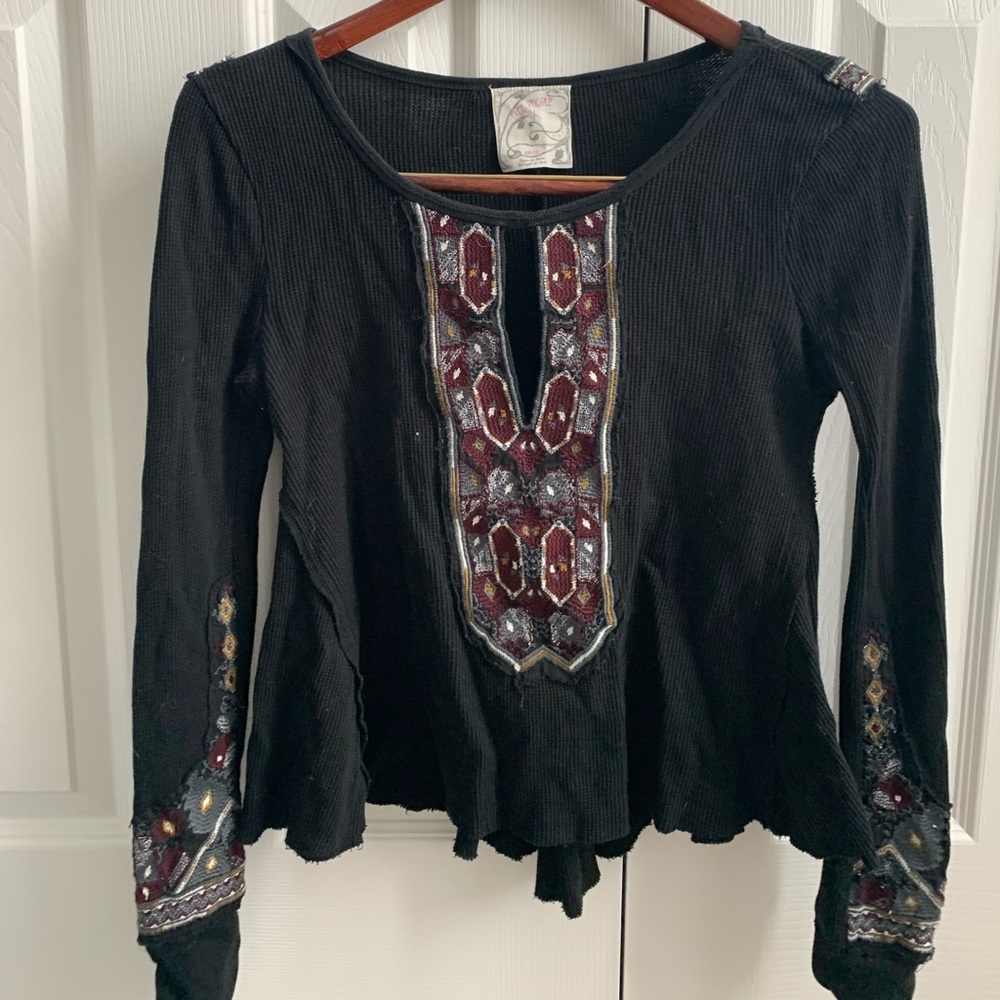 Free people black printed top